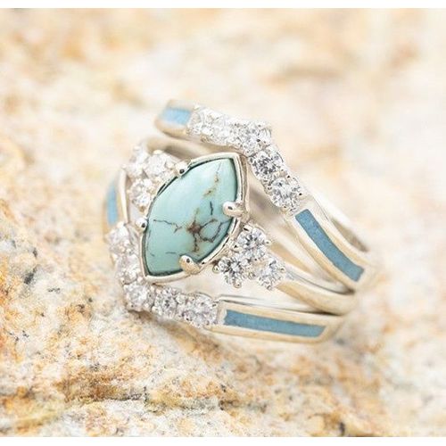 Bague De Luxe Vintage Turquoise Pour Femmes, Ensemble De Bijoux, Incrustation Dorée Bohème, Cristal Aaa, Breloque De Mariage