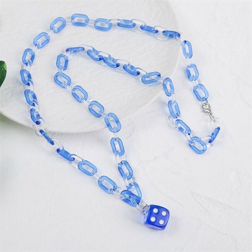 Colliers Hip Hop Punk En Acrylique Bleu Pour Hommes Et Femmes, Pendentif De Dés, Bijoux À La Mode Rock, Longues Chaînes Géométriques, Nouveau