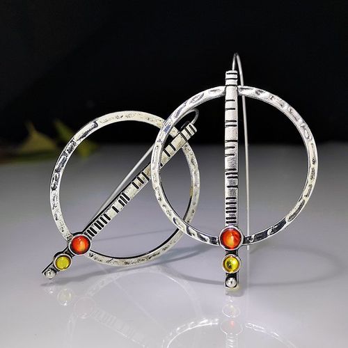 Boucles D'oreilles Boho Simples Faites À La Main, Grand Cercle Creux, Crochet, Incrusté De Perles Orange, Bijoux En Pierre, Pour Femmes