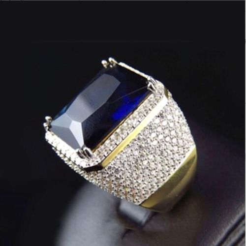 Bague De Fiançailles Bleu Pour Hommes Et Femmes, Magnifique, Bijoux En Or Jaune Et Zircon, Vintage