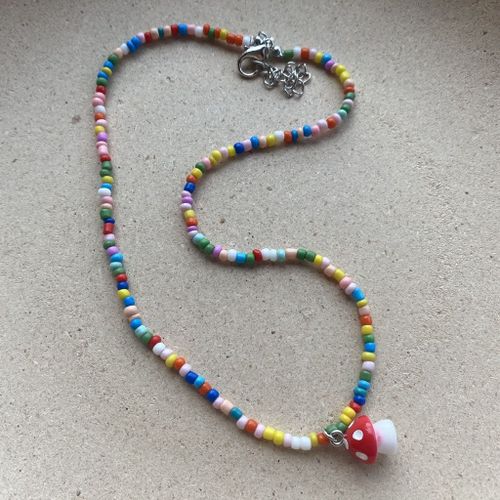 Colliers Colorés En Forme De Champignon Bleu Pour Filles, Bijoux Tendance, Collier De Perles, Chaînes Ras Du Cou, Style Bohème