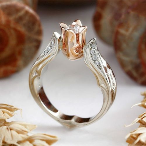 Bague En Saphir Blanc Avec Fleur Pour Femme, Bijoux Exquis, Cadeau D'anniversaire, De Fiançailles, De Mariage
