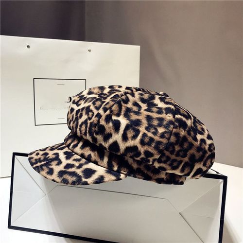 Béret À Imprimé Léopard Pour Femme, Casquette D'hiver Chaude De Peintre, Chapeau Octogonal De Style Britannique Rétro De La Marine