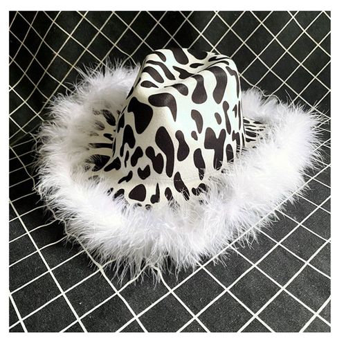 Chapeau Fedora En Plumes Pour Hommes Et Femmes, Noir, Blanc, Vache, Jazz, Cowboy, Décoratif En Laine, Panama, Vente En Gros, Hiver