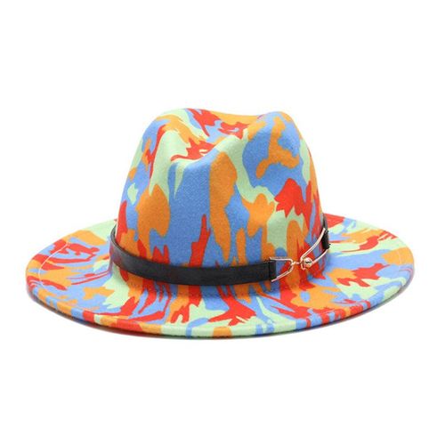 Chapeau Fedora Imprimé Coloré Pour Hommes Et Femmes, Nouvelle Collection Printemps-Automne, Couleur Vive, Jazz, En Feutre, Tie-Dye, En Laine, Panama