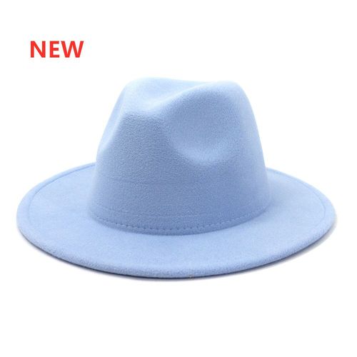 Chapeau Fedora En Fausse Laine Pour Homme Et Femme, Chapeau À Large Bord, Bleu Ciel, Automne Et Hiver, Vente En Gros, 2020