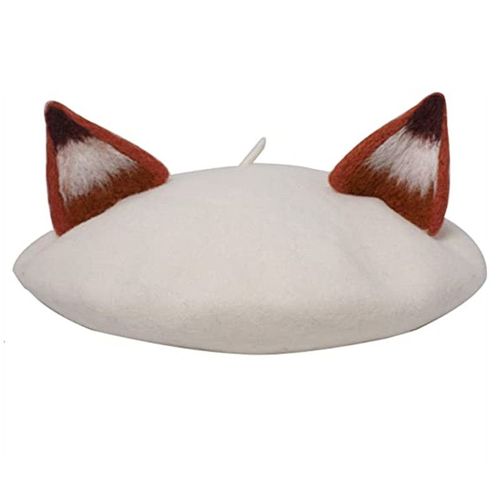 Béret D'oreille De Renard Pour Femme, Béret Fait À La Main, Taille Adulte, Chapeau De Peintre Vintage, Casquette En Laine, Cadeau De Haute Qualité, Vente En Gros, Hiver