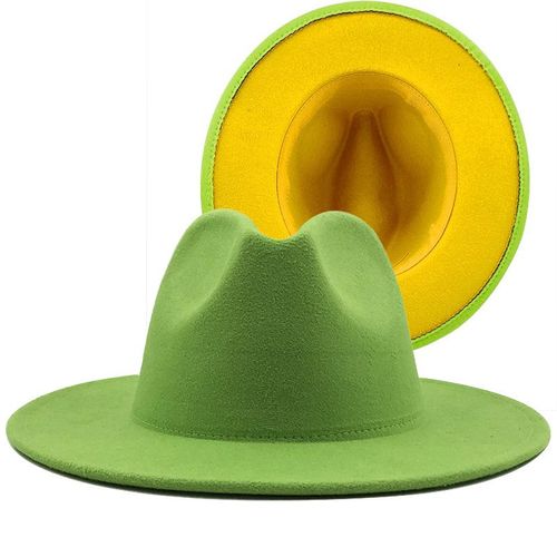 Chapeau Décontracté En Mélange De Laine Pour Homme Et Femme, Chapeau De Jazz, À La Mode, Vert/Rose, Vente En Gros, Livraison Gratuite