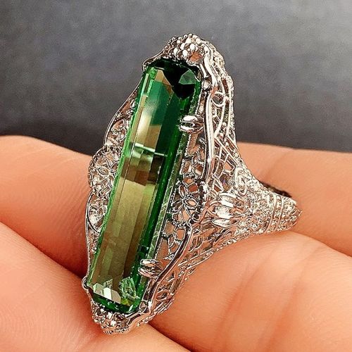 Bague Vintage En Pierre Verte Creuse Pour Femme, Bijou De Fête, Accessoires Magnifiques, Noble, Design Délicat, Cadeau
