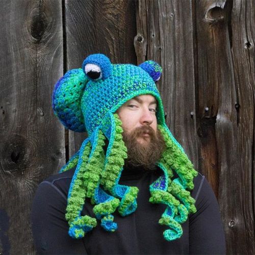 Bonnet Corne De Poulpe Drôle, Masque Chaud D'hiver, Casquette De Crâne En Laine Tricotée, Chapeau De Décoration D'halloween