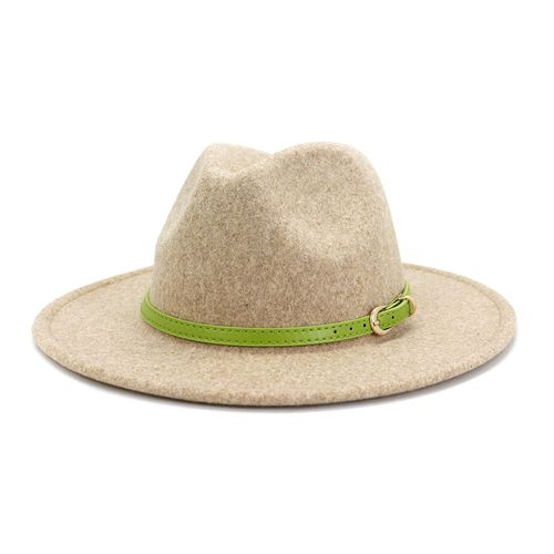 Chapeau En Laine Pour Hommes Et Femmes, Ceinture Verte, Jazz Fedora, Chapeau Unisexe À Large Bord, Panama, Fête, Trilby Cowboy, Chapeau De Mariage Pour Hommes
