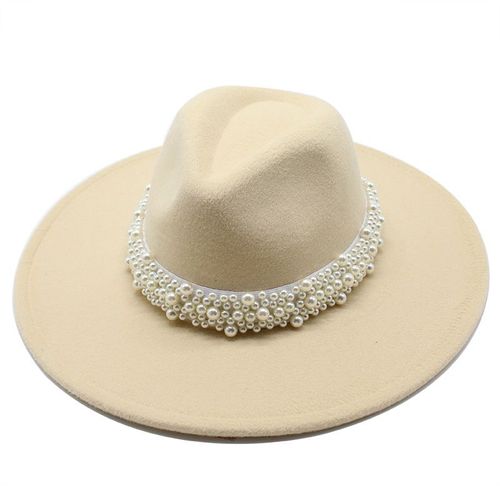 Chapeau En Feutre De Laine, Couleur Unie, 9.5cm, Grand Bord, Unisexe, Simple Face, Perles, Jazz, Fedora, Élégant, Hommes, Femmes, Panama, Trilby, Vente En Gros