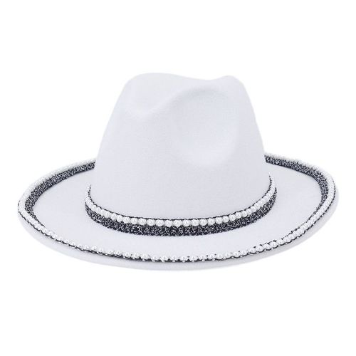 Chapeau En Feutre De Laine Pour Hommes Et Femmes, Chaîne De Perles, Couleur Unie, Simple Face, Jazz Fedora, Nouveau Style Printemps, Casquette Trilby Panama