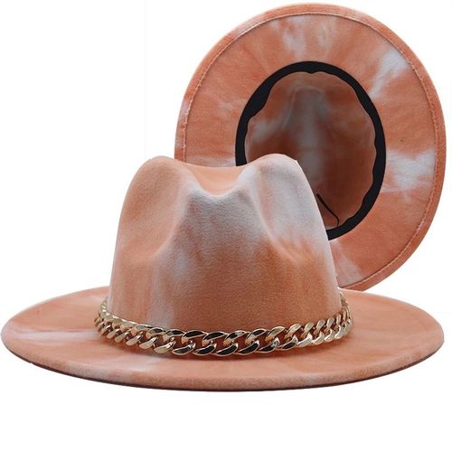 Chapeau Fedora À Bord Coloré Avec Chaîne En Métal Pour Hommes Et Femmes, En Imitation Laine, En Feutre, Panama, Trilby, Casquette De Fête Formelle