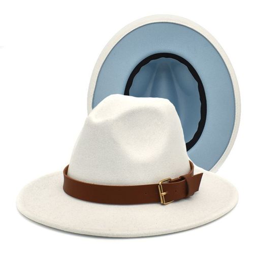 Chapeaux En Feutre De Laine Pour Hommes Et Femmes, Patchwork Simple, Jazz Fedora, Avec Boucle De Ceinture Fine, Casquette Trilby Panama À Large Bord