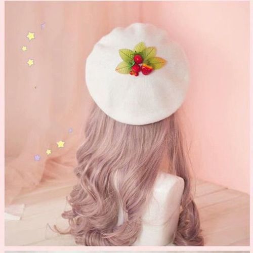 Chapeau De Peintre En Laine Rouge Fraise, Chapeau Plat De Style Japonais, Joli Et Chaud Shopping, Petit Ours Frais Et Mignon