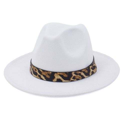 Chapeau En Feutre À Large Bord Pour Femme, Chapeau Panama Avec Boucle De Ceinture Léopard, Laine, Vintage, Jazz, Hiver, Vente En Gros, Nouveau