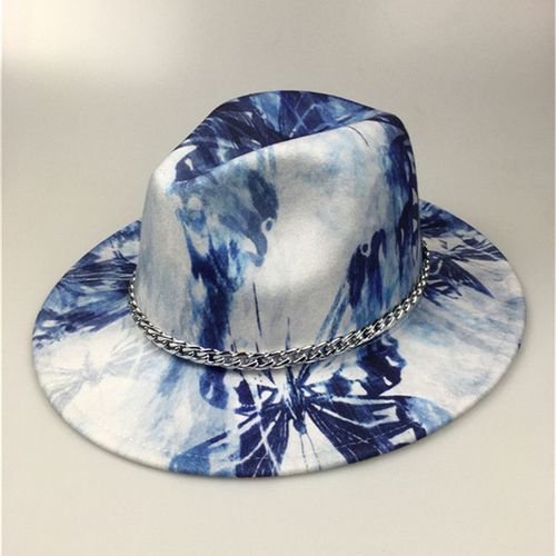 Chapeau Fedora Pour Femmes, Unisexe, Bleu, Teinture Par Nouage, À Bord Plat Et Large, Avec Ceinture En Laine, En Feutre Jazz, Vente En Gros