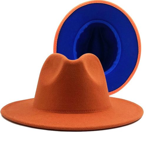 Chapeau En Feutre À Large Bord Pour Femme Et Homme, Simple, Orange, Extérieur, Bleu Marine, En Patchwork, En Laine, Jazz, Fedora, Panama, Vente En Gros