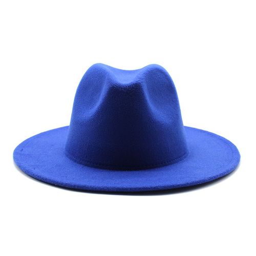 Chapeau Fedora À Bord Large Pour Femmes, 60cm, En Feutre, En Laine, Bleu Et Jaune, Panama