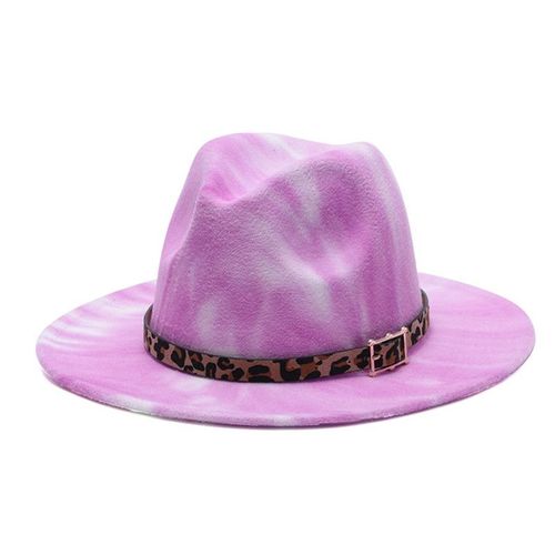 Chapeau De Cowboy En Laine À Large Bord Pour Femme, Ceinture Léopard, Tendance