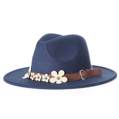 Chapeau Fedora En Laine À Large Bord Pour Femmes, Ceinture À Fleurs, Nouvelle Mode Pour Filles, Jazz Église, Panama, Casquette Trilby, Tendance, 2021