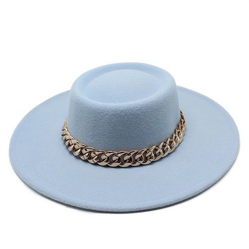 Chapeau Panama Classique À Large Bord Pour Femmes, Chapeau Fedora Avec Chaîne, 9.5cm, Élégant, Style Rétro Britannique, En Laine, Jazz, Automne Et Hiver