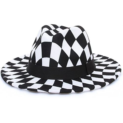 Chapeau Fedora À Carreaux Pour Femmes Et Hommes, Classique, À Large Bord, En Feutre, Avec Motif De Grille, Panama, Jazz, Église, Rock, Star, Jazz