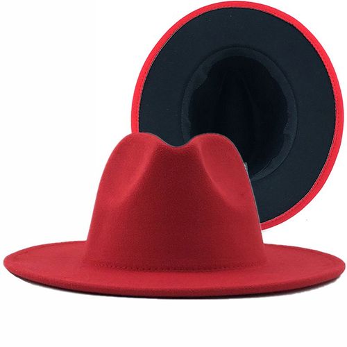 Chapeau En Feutre Rouge Patchwork Pour Femme Et Homme, Chapeau En Laine À Large Bord, Jazz Fedora, Panama, Casquette Trilby, Tendance, 56-58cm, Hiver
