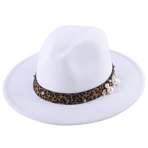 Chapeau Jazz À Large Bord Pour Femme, Chapeau Fedora En Laine Avec Perles, À La Mode, Léopard, Panama, Automne Et Hiver
