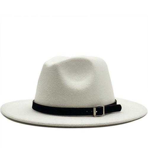 Chapeau En Imitation Laine Pour Homme Et Femme, Style Jazz, Casquette Ronde Européenne Et Américaine, Taille 56-58cm, Blanc, Automne Et Hiver