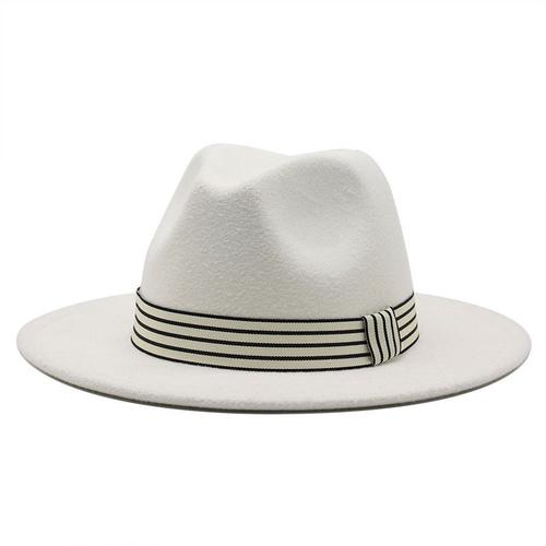 Chapeau Fedora En Laine Pour Femmes, Rayé, Rétro, Bord Plat, 58cm, Côté Droit, Jazz, Couleur Unie, Panama, Offre Spéciale