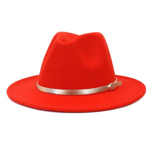 Chapeau Panama Classique À Large Bord Pour Femmes, Chapeau En Feutre, En Laine, Rétro, Avec Ceinture En Or, Seau, Casquette Trilby, Vente En Gros