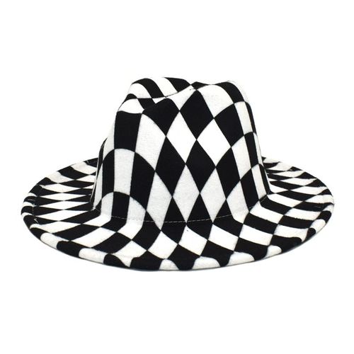 Chapeau De Cowboy En Feutre Noir Et Blanc Pour Homme Et Femme, À Large Bord, Style Jazz