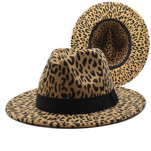 Chapeau De Cowboy Léopard Fedora Pour Homme Et Femme, En Laine, À Bord Large, À La Mode