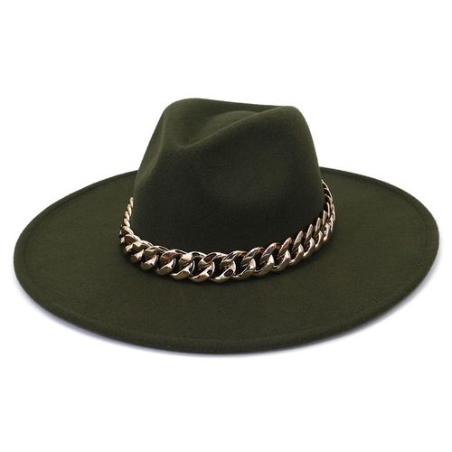 Chapeau Fedora En Laine Avec Chaîne Pour Hommes Et Femmes, Chapeau À Large Bord De 9.5cm, Style Jazz, À La Mode, Panama, Pour Mariage
