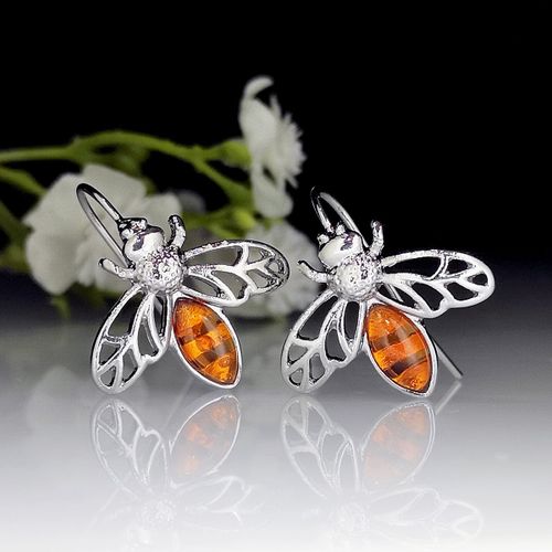 Boucles D'oreilles En Forme De Petite Abeille Et De Lucioles, Bijoux Vintage, Antiques, Couleur Argent, Cône D'insecte, Orange, Pierre