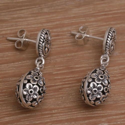 Boucles D'oreilles En Argent Antique Pour Femme, Breloque Vintage, Gravure, Fleur De Rose, Motif Floral Tribal Ethnique, Bijoux Cadeau