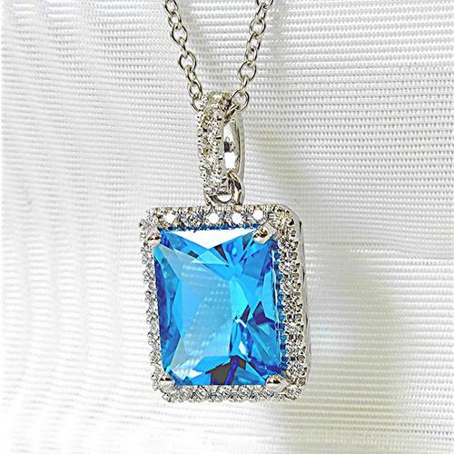 Collier À Pendentif En Zircone Cubique Pour Femmes, Magnifique Collier Carré Bleu, Délicat, De Fiançailles, Cadeau, Bijoux À La Mode