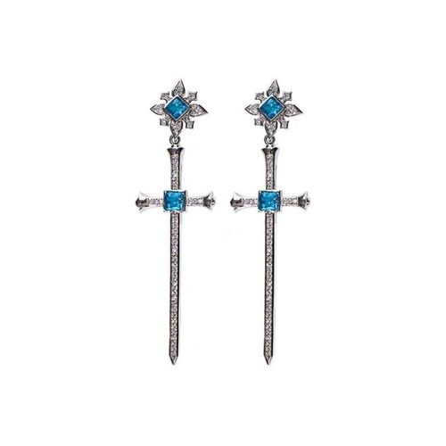 Collier Avec Pendentif Croix En Cristal Bleu Pour Filles, Chaînes De Perles Vintage, Ras Du Cou, Mode, Bijoux De Fête