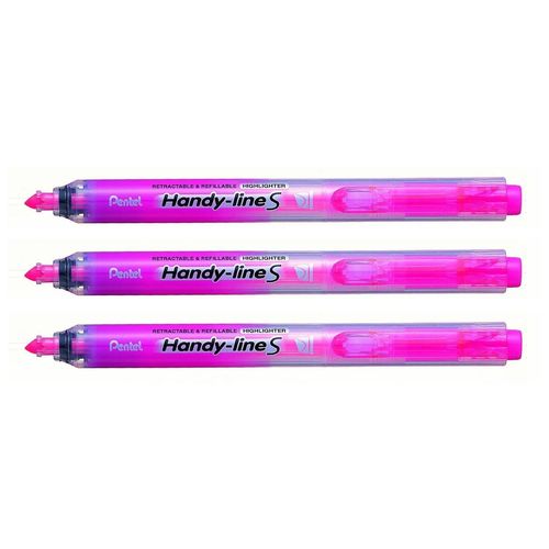 Pentel Lot De 3 Surligneurs Handy-Line S Rétractable/Rechargeable Rose