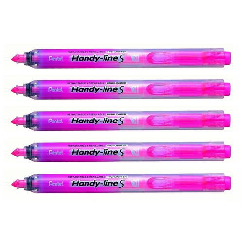 Pentel Lot De 5 Surligneurs Handy-Line S Rétractable/Rechargeable Rose