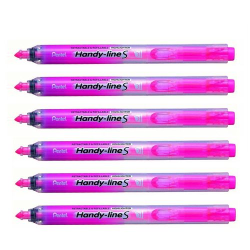 Pentel Lot De 6 Surligneurs Handy-Line S Rétractable/Rechargeable Rose
