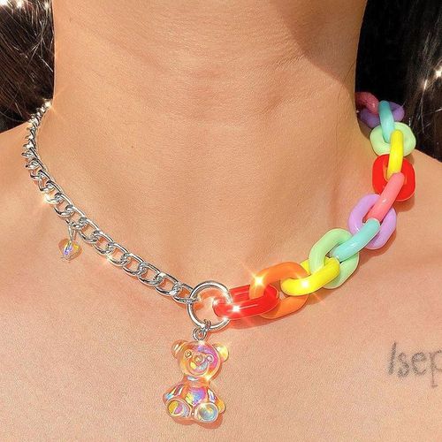 Collier Ras Du Cou En Métal Pour Femmes Et Filles, Coloré, Irrégulier, Ours Transparent, Mignon, Cadeaux De Fête Romantique, Bijoux À La Mode, Nouveau