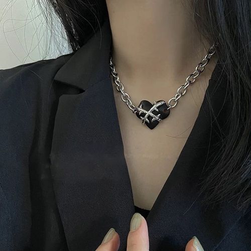 Collier Avec Pendentif En Forme D'épines De C¿Ur Pour Femmes, Chaîne De Cou, Ras Du Cou, Style Punk Hip Hop, Noir, Cadeau De Fête Pour Petite Amie, Mode Coréenne