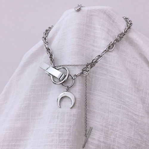 Collier Pendentif En Métal Avec Serrure De Lune Pour Femmes Et Filles, Unique, Punk, Hip Hop, Géométrique, Long Gland, Ras Du Cou, Bijoux Tendance