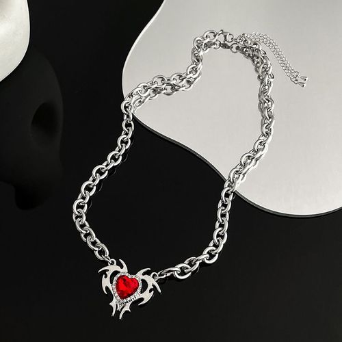 Colliers Avec Pendentif En Forme De C¿Ur Pour Femmes, Punk Hip Hop, Cristal Rouge, Ras Du Cou, Flamme De Roche, Bijoux De Fête, Boîte De Nuit, À La Mode, Vintage Cool