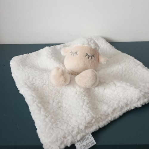 Doudou Plat Flocon Le Mouton Blanc Beige Création Française Little Chéris