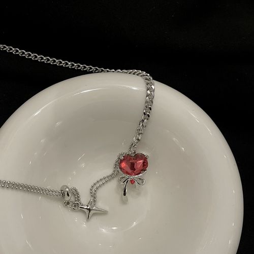 Collier Avec Pendentif En Forme De C¿Ur Pour Femme, En Métal, Exquis, En Verre, Étoile, C¿Ur Rouge, Cadeau, Bijoux Punk, Nouveau Design