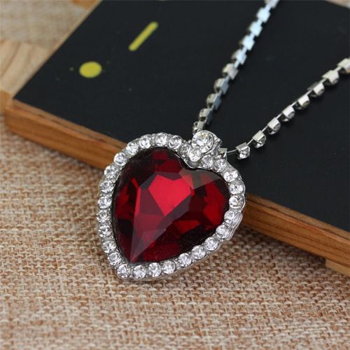 Collier Avec Pendentif En Forme De C¿Ur Pour Femme, Bijou De Caractère Élégant, Rouge Et Bleu, Chaîne En Cristal Vintage, Cadeau Pour Petite Amie
